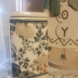 Fall pumpkin all year cannisters teal tan green white food safe sealing lid
